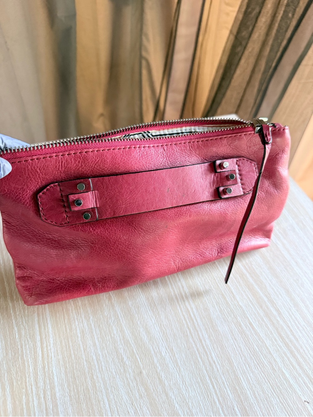 Sleek Red Leather Wristlet Clutch